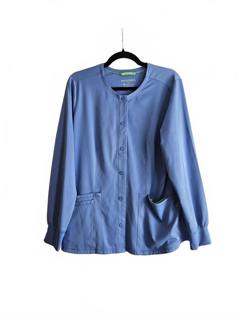 HH Works Healing Hands "Megan" Blue Healthcare Button-Front Scrub Jacket Large